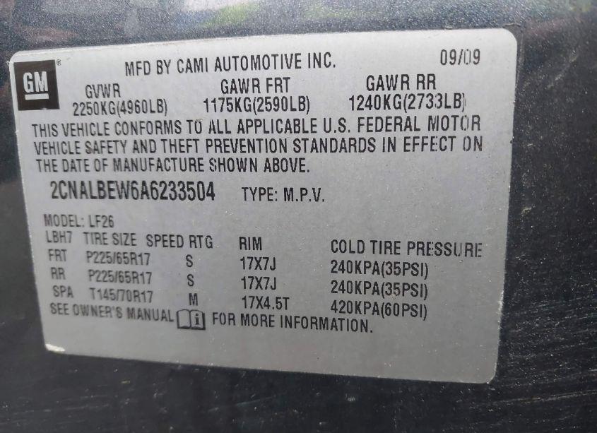Photo 9 of 2010 Chevrolet Equinox LS (VIN 2CNALBEW6A6233504)