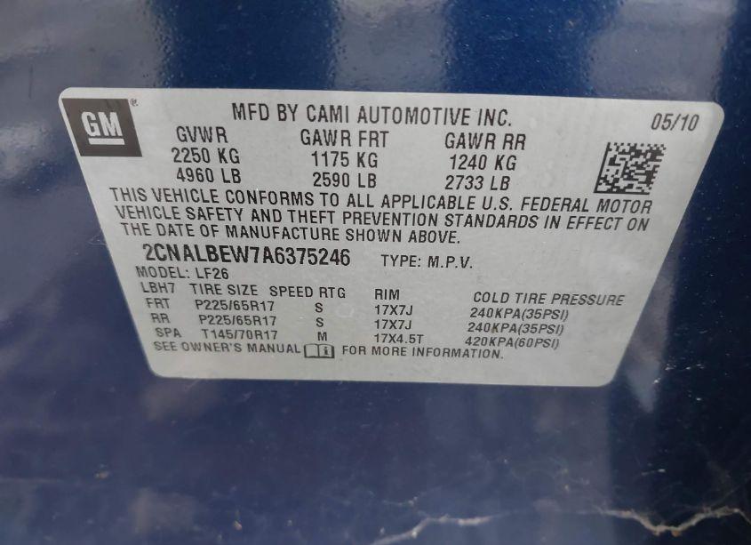 Photo 9 of 2010 Chevrolet Equinox LS (VIN 2CNALBEW7A6375246)