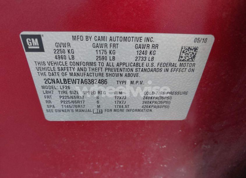 Photo 9 of 2010 Chevrolet Equinox LS (VIN 2CNALBEW7A6382486)