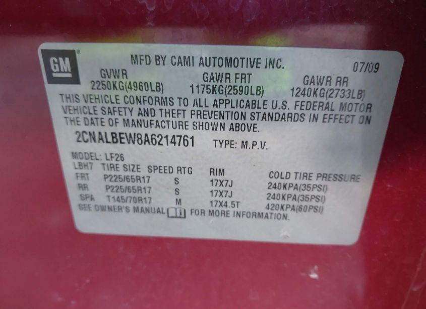 Photo 9 of 2010 Chevrolet Equinox LS (VIN 2CNALBEW8A6214761)