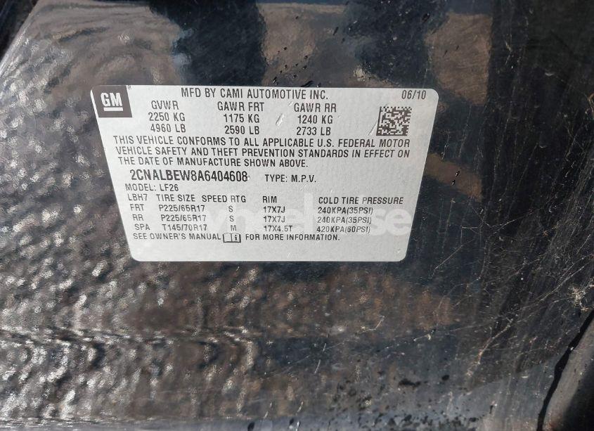 Photo 9 of 2010 Chevrolet Equinox LS (VIN 2CNALBEW8A6404608)