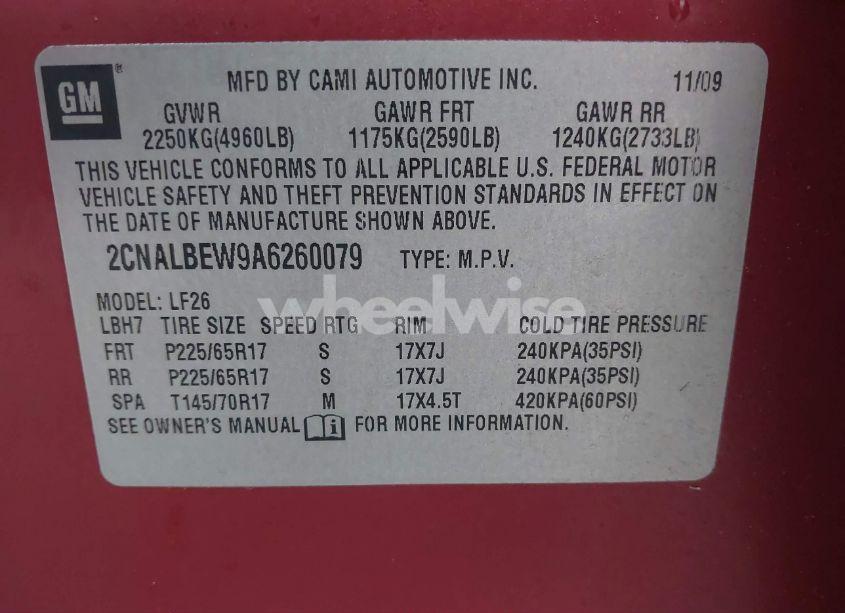 Photo 9 of 2010 Chevrolet Equinox LS (VIN 2CNALBEW9A6260079)