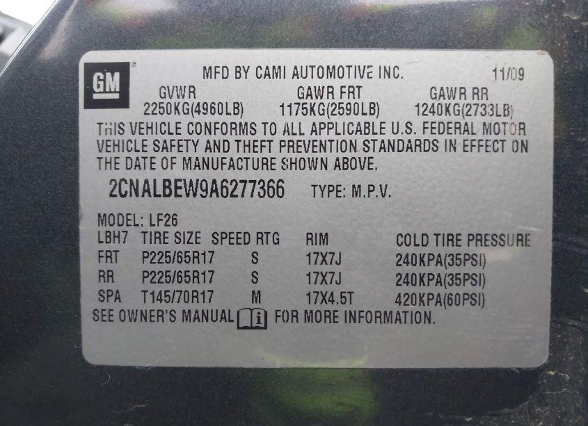 Photo 9 of 2010 Chevrolet Equinox LS (VIN 2CNALBEW9A6277366)