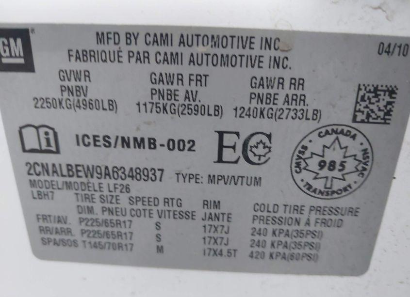 Photo 9 of 2010 Chevrolet Equinox LS (VIN 2CNALBEW9A6348937)