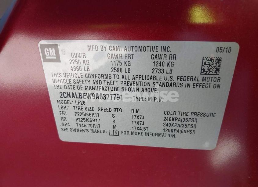 Photo 9 of 2010 Chevrolet Equinox LS (VIN 2CNALBEW9A6377791)