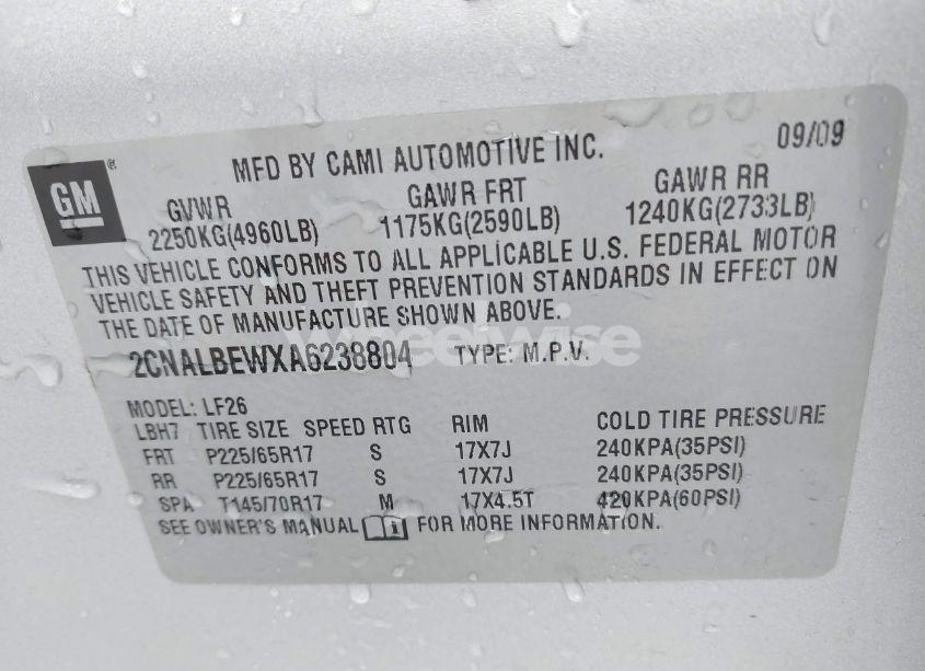 Photo 9 of 2010 Chevrolet Equinox LS (VIN 2CNALBEWXA6238804)