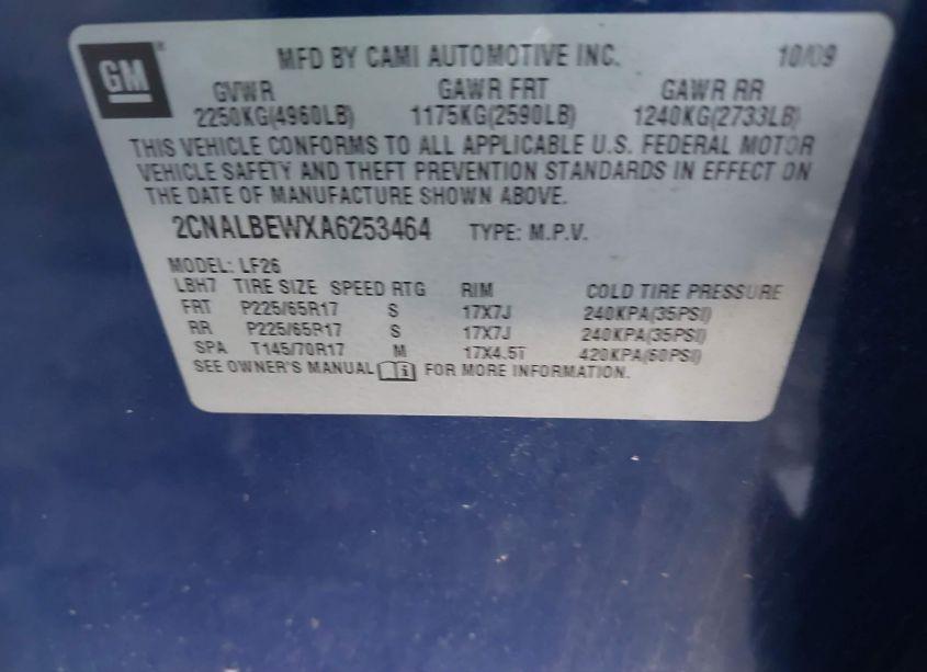 Photo 9 of 2010 Chevrolet Equinox LS (VIN 2CNALBEWXA6253464)