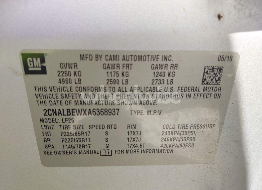 Photo 9 of 2010 Chevrolet Equinox LS (VIN 2CNALBEWXA6368937)