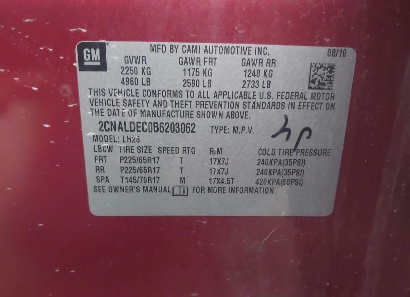 Photo 9 of 2011 Chevrolet Equinox 1LT (VIN 2CNALDEC0B6203062)