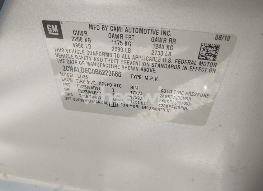 Photo 9 of 2011 Chevrolet Equinox 1LT (VIN 2CNALDEC0B6223666)