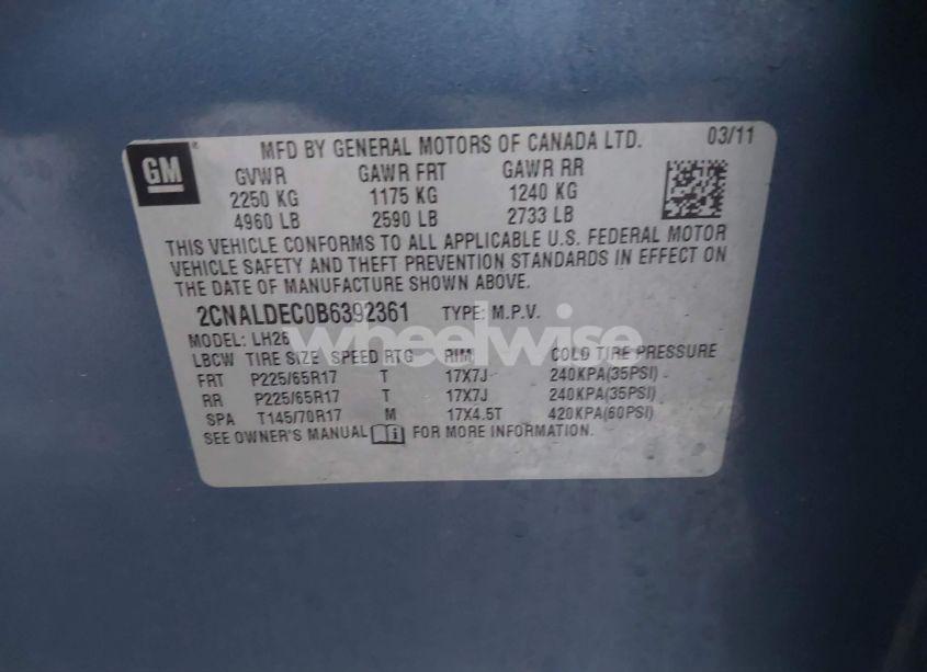 Photo 9 of 2011 Chevrolet Equinox 1LT (VIN 2CNALDEC0B6392361)