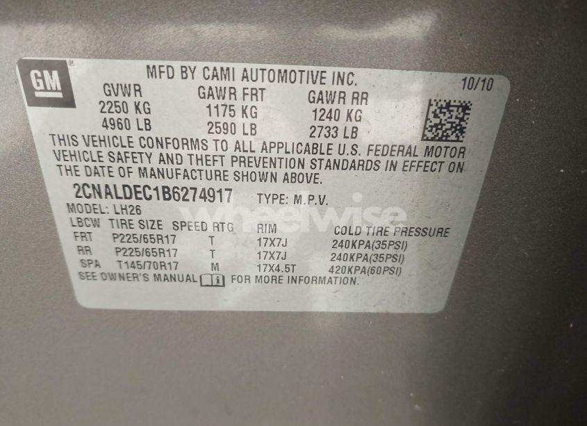 Photo 9 of 2011 Chevrolet Equinox 1LT (VIN 2CNALDEC1B6274917)