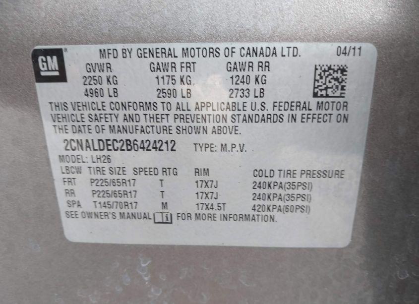 Photo 9 of 2011 Chevrolet Equinox 1LT (VIN 2CNALDEC2B6424212)