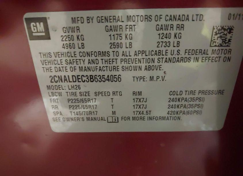 Photo 9 of 2011 Chevrolet Equinox 1LT (VIN 2CNALDEC3B6354056)