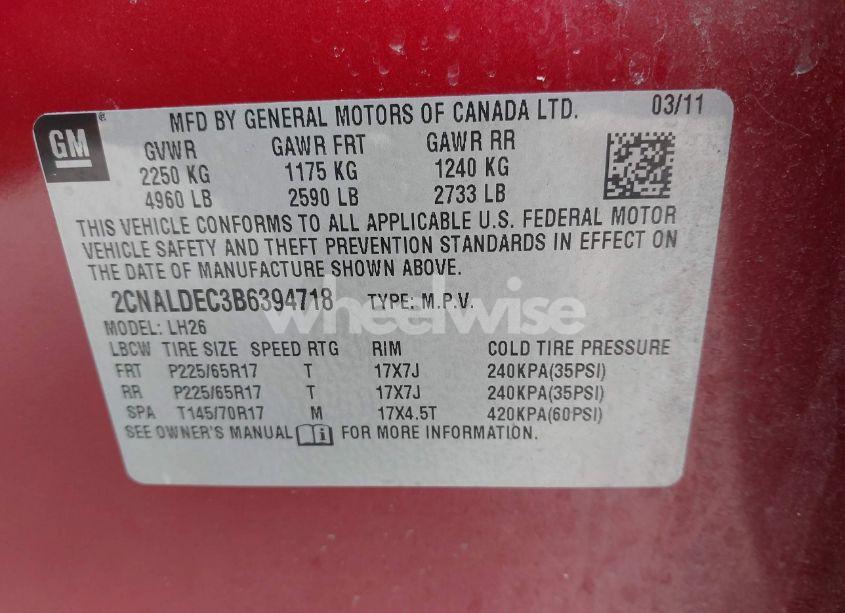 Photo 9 of 2011 Chevrolet Equinox 1LT (VIN 2CNALDEC3B6394718)