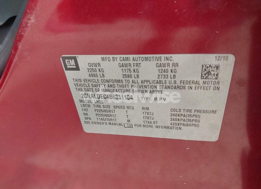 Photo 9 of 2011 Chevrolet Equinox 1LT (VIN 2CNALDEC4B6311104)