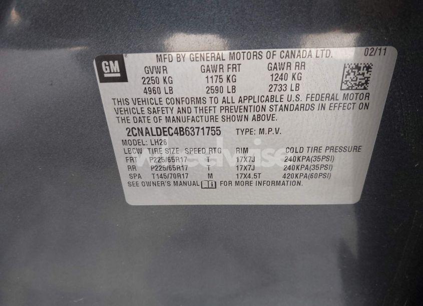 Photo 9 of 2011 Chevrolet Equinox 1LT (VIN 2CNALDEC4B6371755)