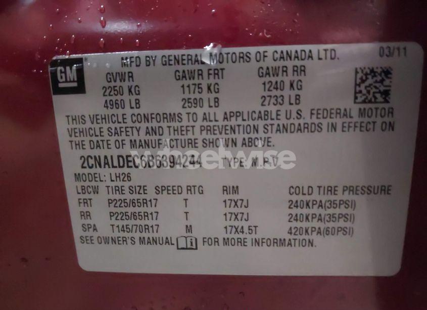 Photo 9 of 2011 Chevrolet Equinox 1LT (VIN 2CNALDEC6B6394244)