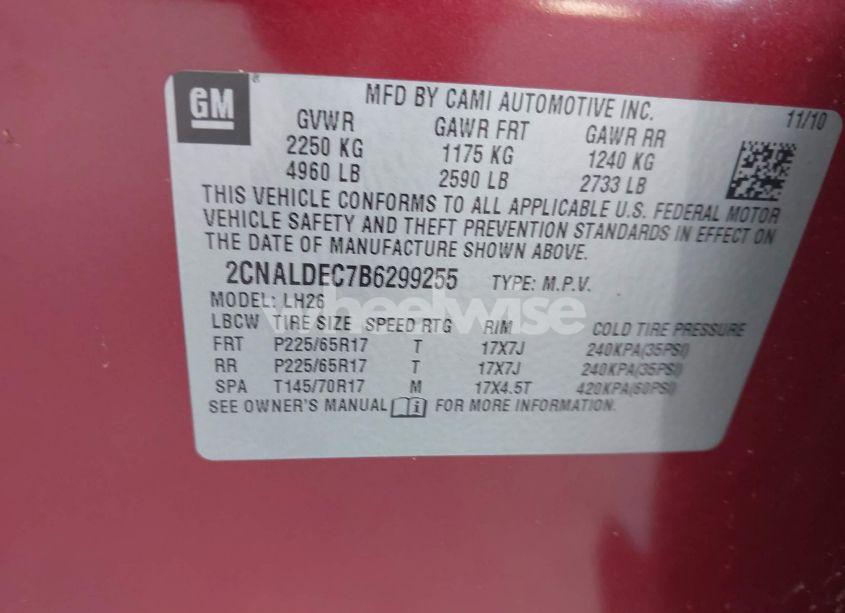 Photo 9 of 2011 Chevrolet Equinox 1LT (VIN 2CNALDEC7B6299255)