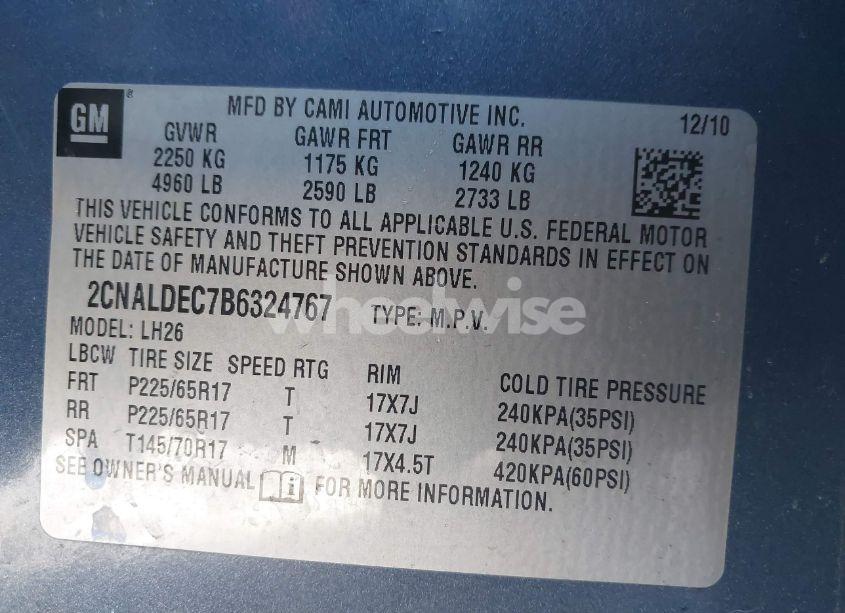 Photo 9 of 2011 Chevrolet Equinox 1LT (VIN 2CNALDEC7B6324767)