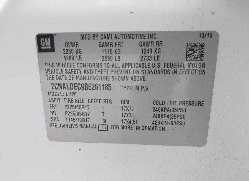 Photo 9 of 2011 Chevrolet Equinox LT (VIN 2CNALDEC9B6261185)