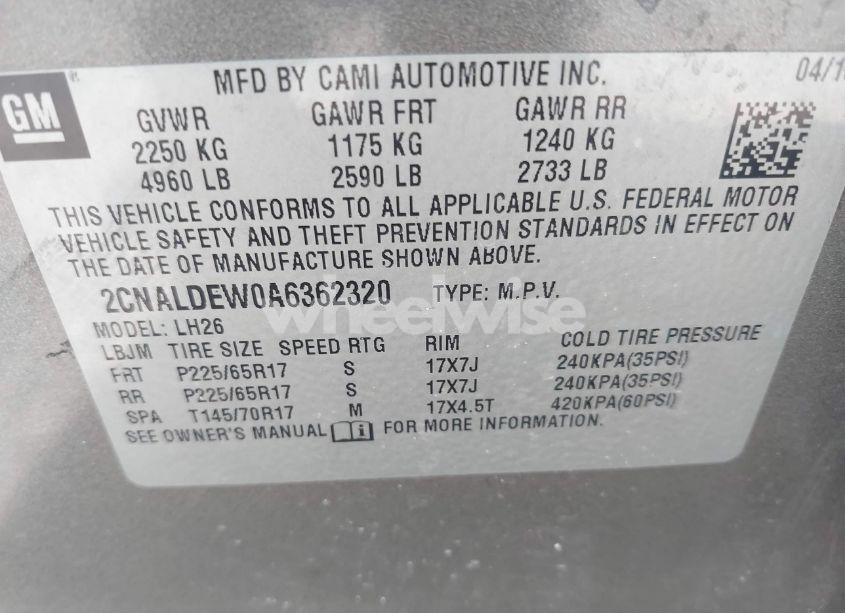 Photo 9 of 2010 Chevrolet Equinox LT (VIN 2CNALDEW0A6362320)