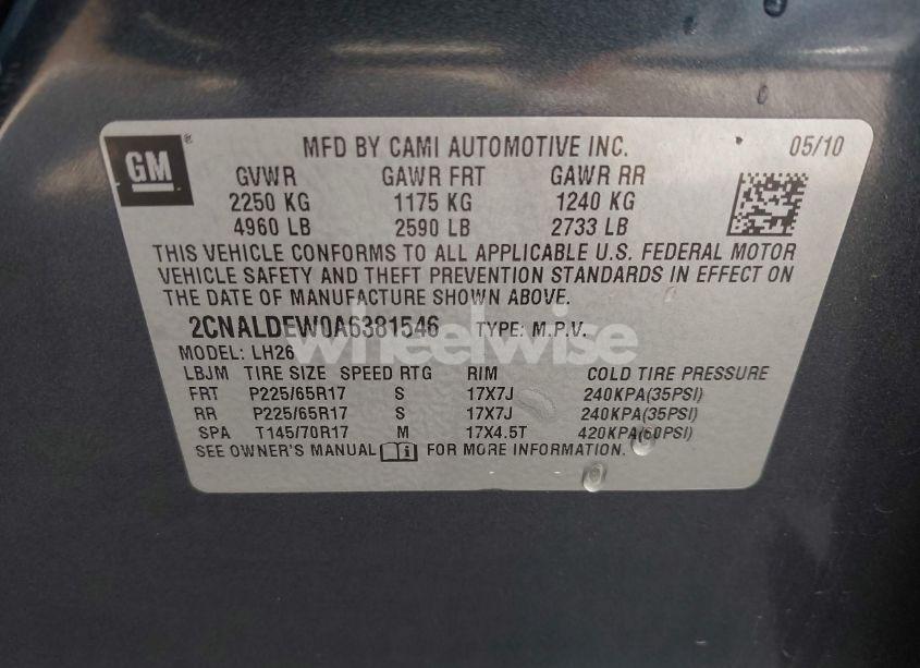 Photo 9 of 2010 Chevrolet Equinox LT (VIN 2CNALDEW0A6381546)