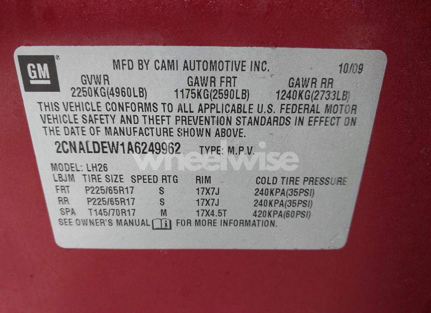 Photo 9 of 2010 Chevrolet Equinox LT (VIN 2CNALDEW1A6249962)