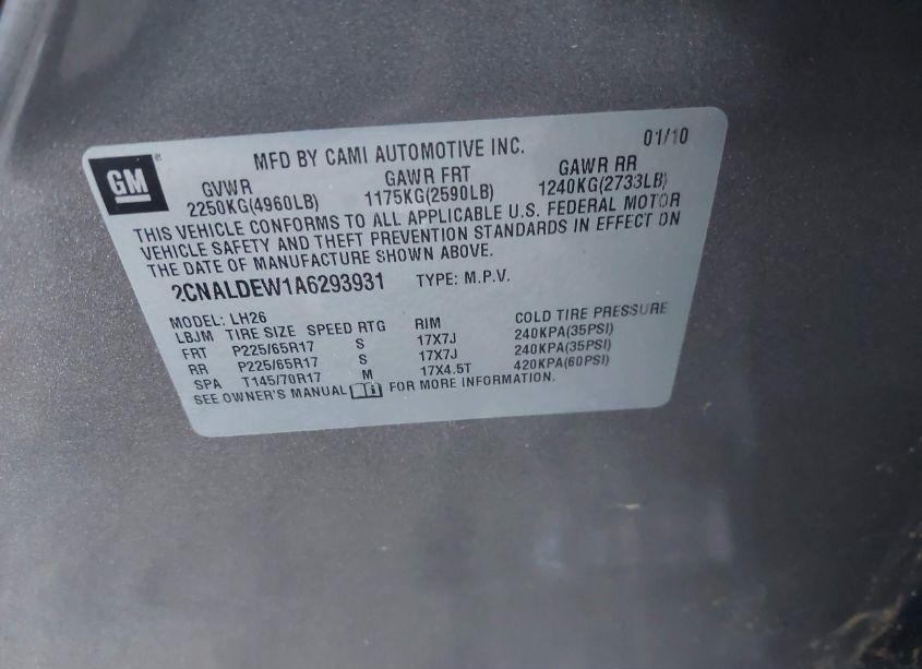 Photo 9 of 2010 Chevrolet Equinox LT (VIN 2CNALDEW1A6293931)