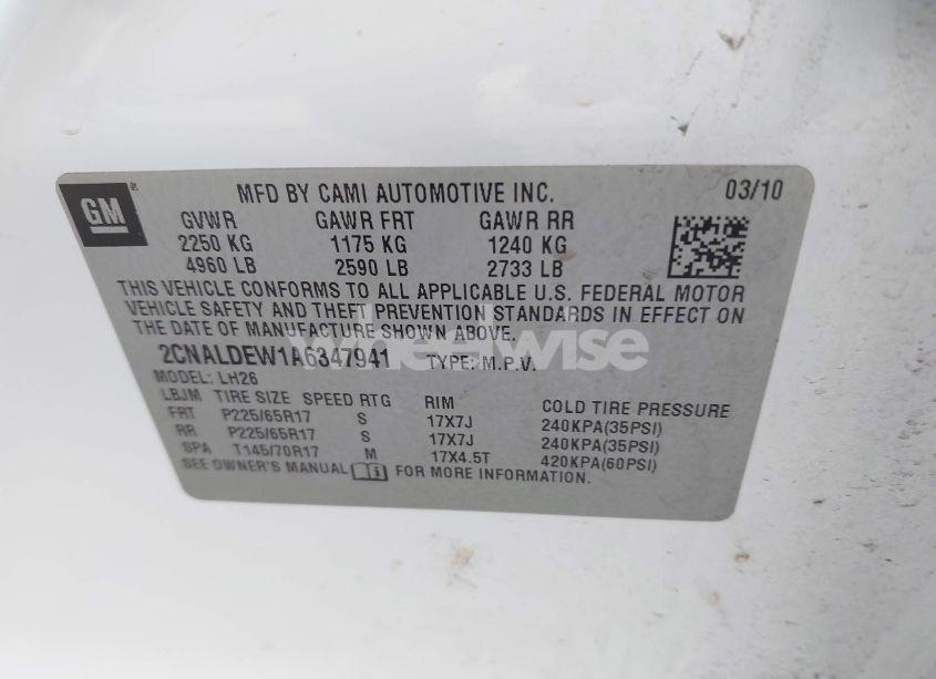 Photo 9 of 2010 Chevrolet Equinox LT (VIN 2CNALDEW1A6347941)