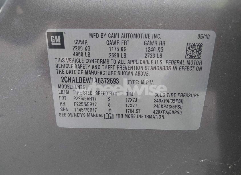 Photo 9 of 2010 Chevrolet Equinox LT (VIN 2CNALDEW1A6372693)