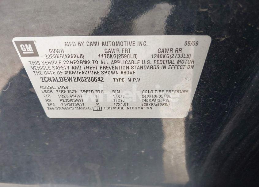 Photo 9 of 2010 Chevrolet Equinox LT (VIN 2CNALDEW2A6200642)