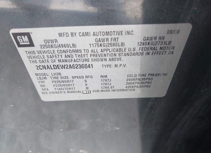 Photo 9 of 2010 Chevrolet Equinox LT (VIN 2CNALDEW2A6236041)