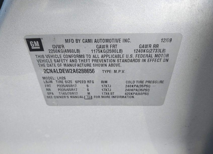 Photo 9 of 2010 Chevrolet Equinox LT (VIN 2CNALDEW2A6288656)