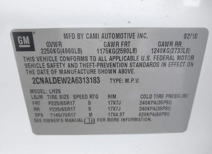 Photo 9 of 2010 Chevrolet Equinox LT (VIN 2CNALDEW2A6313183)