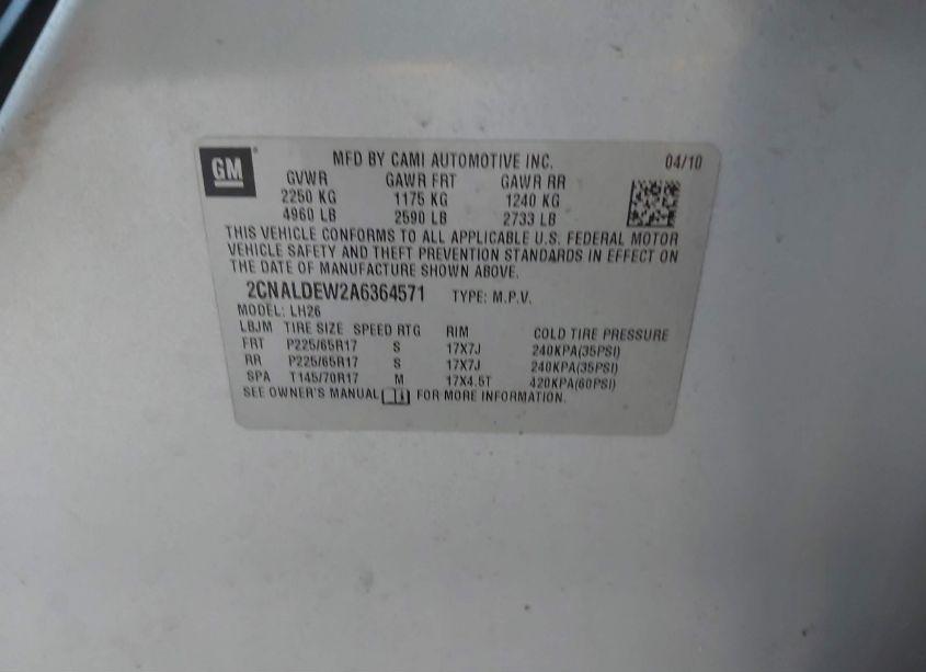 Photo 9 of 2010 Chevrolet Equinox LT (VIN 2CNALDEW2A6364571)