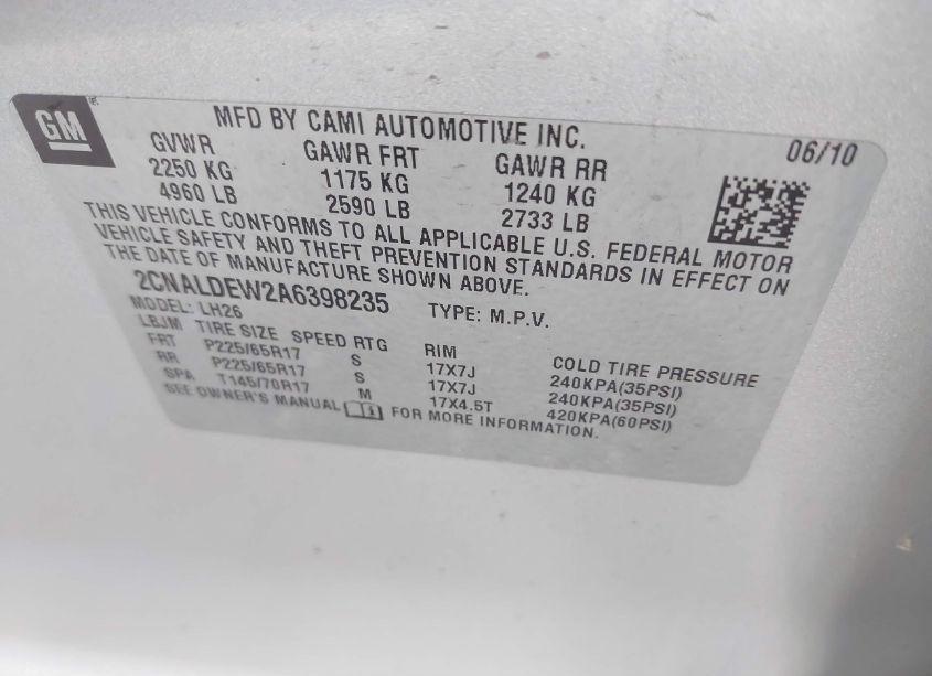 Photo 9 of 2010 Chevrolet Equinox LT (VIN 2CNALDEW2A6398235)