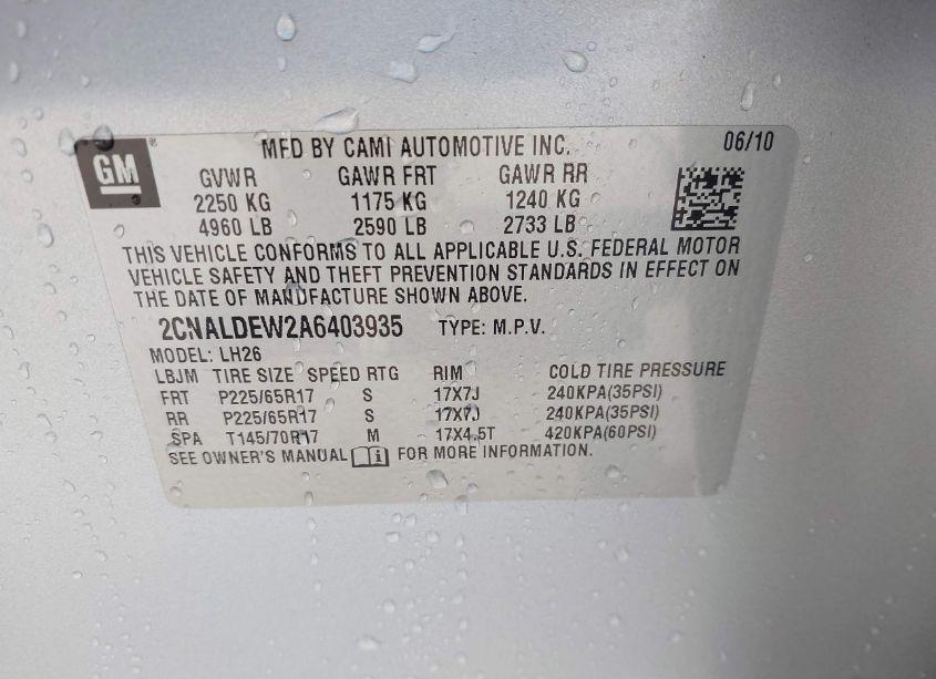 Photo 9 of 2010 Chevrolet Equinox LT (VIN 2CNALDEW2A6403935)