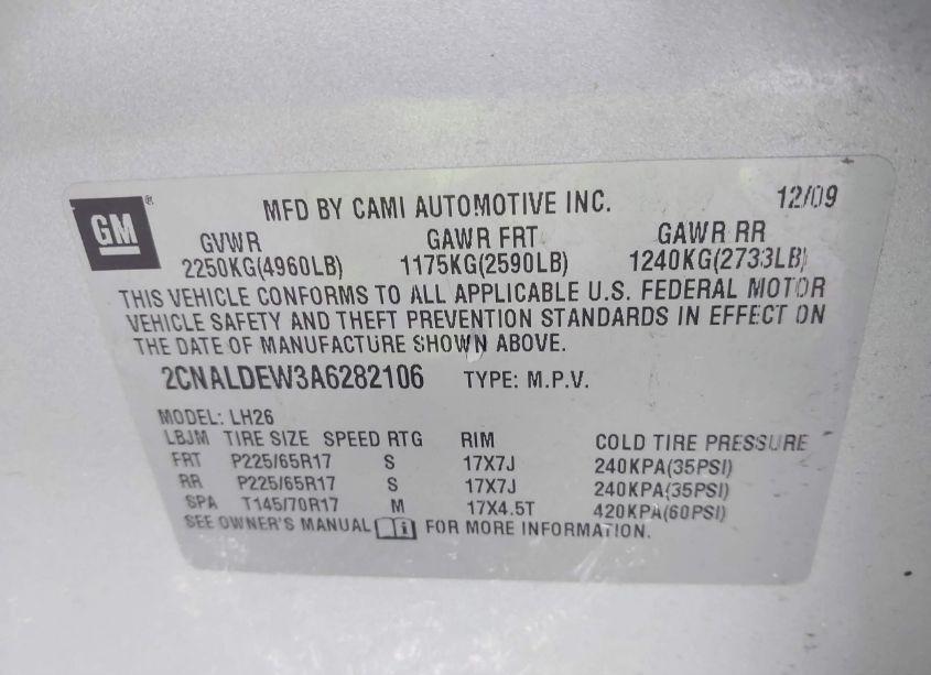 Photo 9 of 2010 Chevrolet Equinox LT (VIN 2CNALDEW3A6282106)