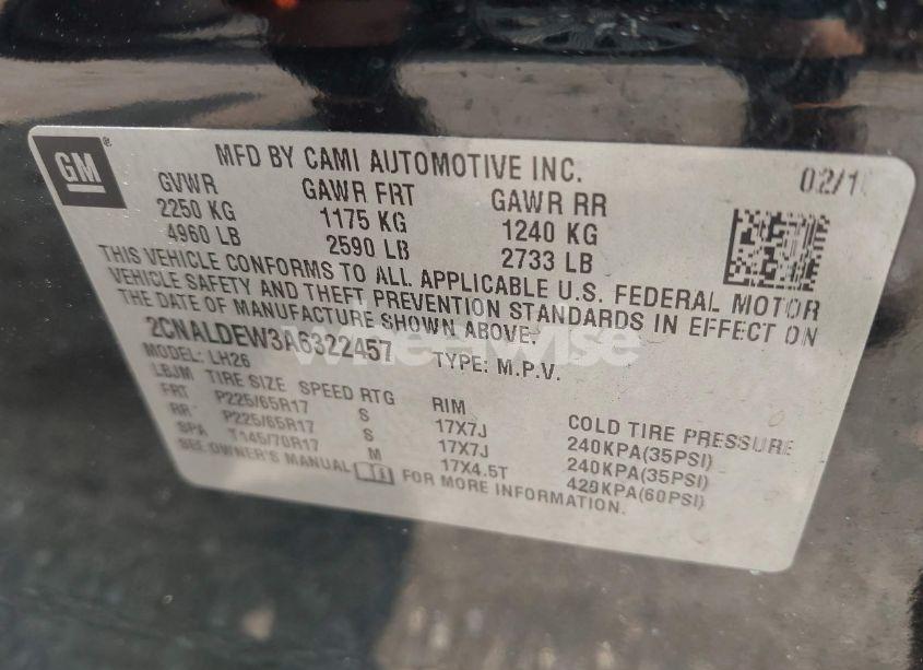 Photo 9 of 2010 Chevrolet Equinox LT (VIN 2CNALDEW3A6322457)