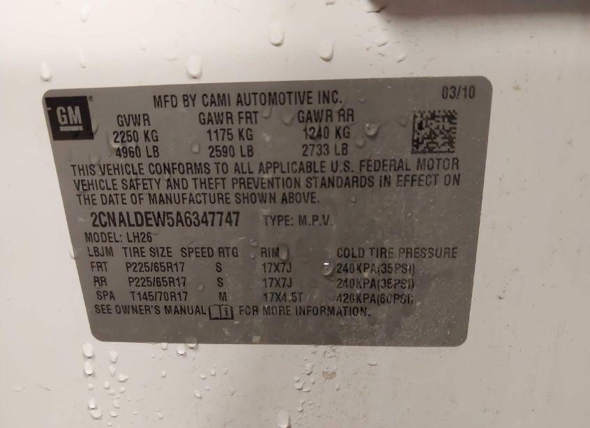 Photo 9 of 2010 Chevrolet Equinox LT (VIN 2CNALDEW5A6347747)