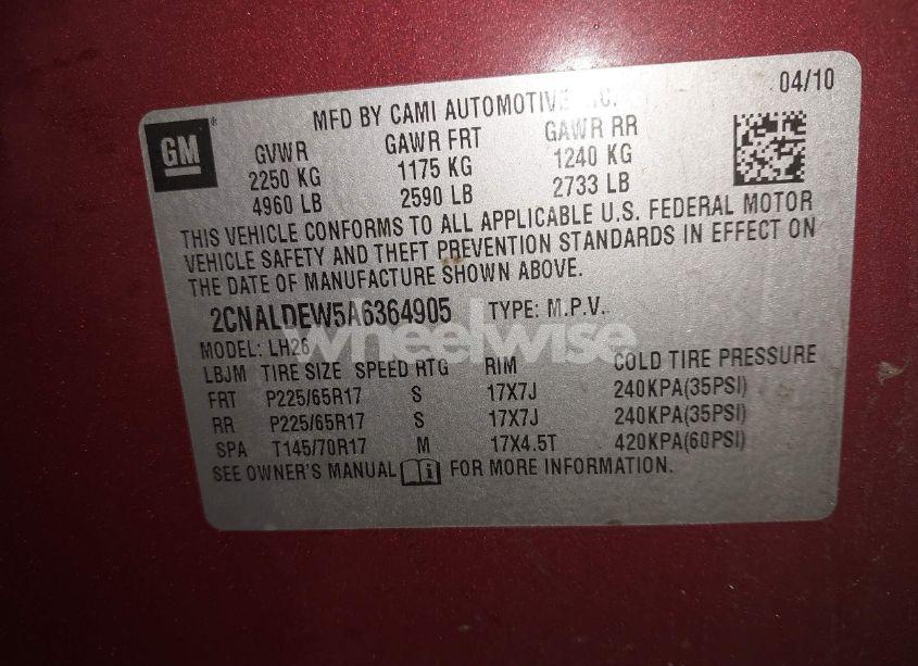 Photo 9 of 2010 Chevrolet Equinox LT (VIN 2CNALDEW5A6364905)