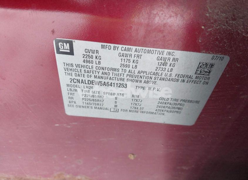 Photo 9 of 2010 Chevrolet Equinox LT (VIN 2CNALDEW5A6411253)