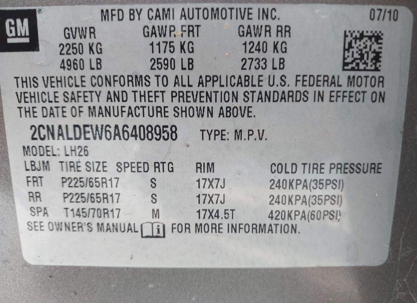 Photo 9 of 2010 Chevrolet Equinox LT (VIN 2CNALDEW6A6408958)