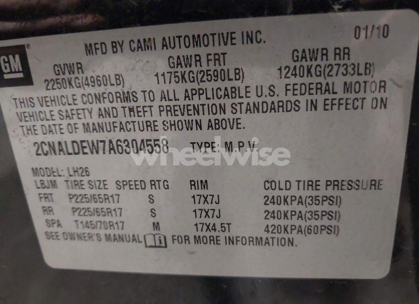 Photo 9 of 2010 Chevrolet Equinox LT (VIN 2CNALDEW7A6304558)