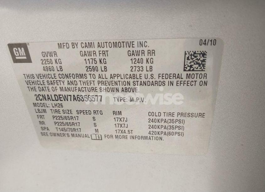 Photo 9 of 2010 Chevrolet Equinox LT (VIN 2CNALDEW7A6356577)