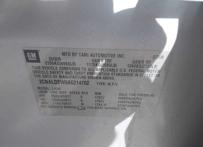 Photo 9 of 2010 Chevrolet Equinox LT (VIN 2CNALDEW9A6214702)