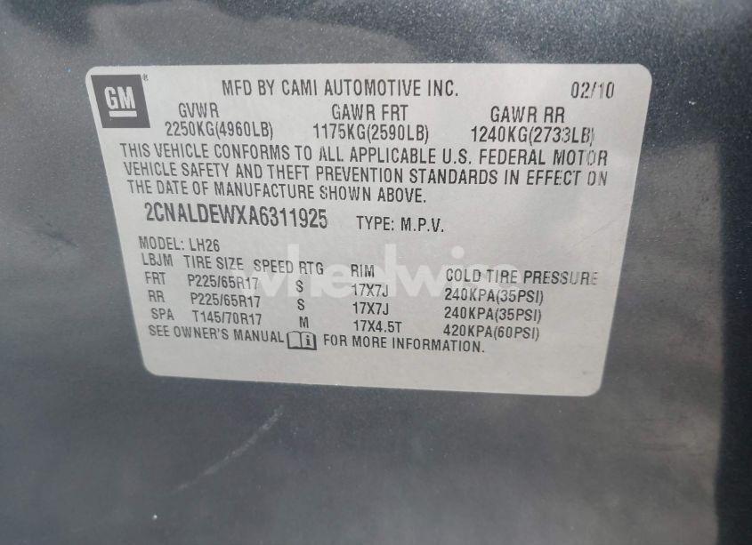 Photo 9 of 2010 Chevrolet Equinox LT (VIN 2CNALDEWXA6311925)