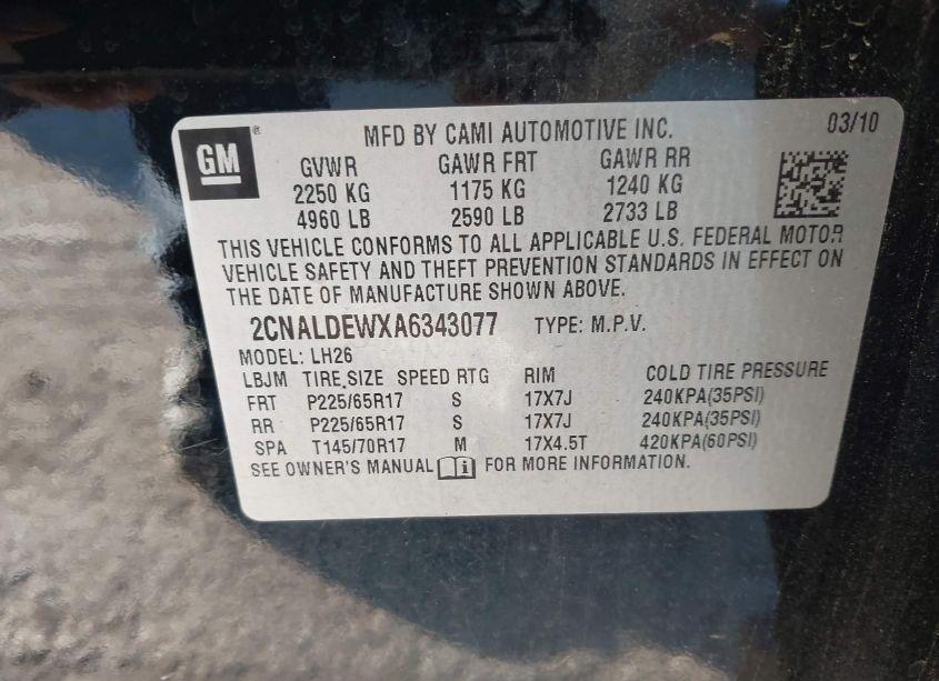 Photo 9 of 2010 Chevrolet Equinox LT (VIN 2CNALDEWXA6343077)