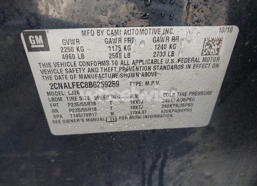 Photo 9 of 2011 Chevrolet Equinox LTZ (VIN 2CNALFEC8B6259259)